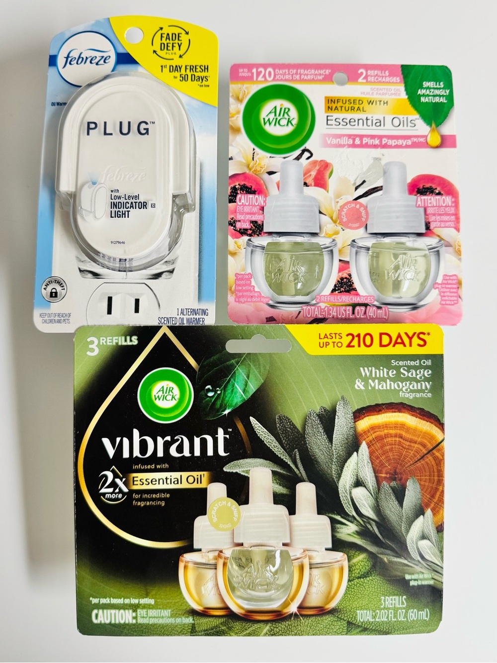 Air Wick Pink Papaya White Sage Scented Oil Refills & Febreze Oil Warmer Lot - Picture 2 of 5